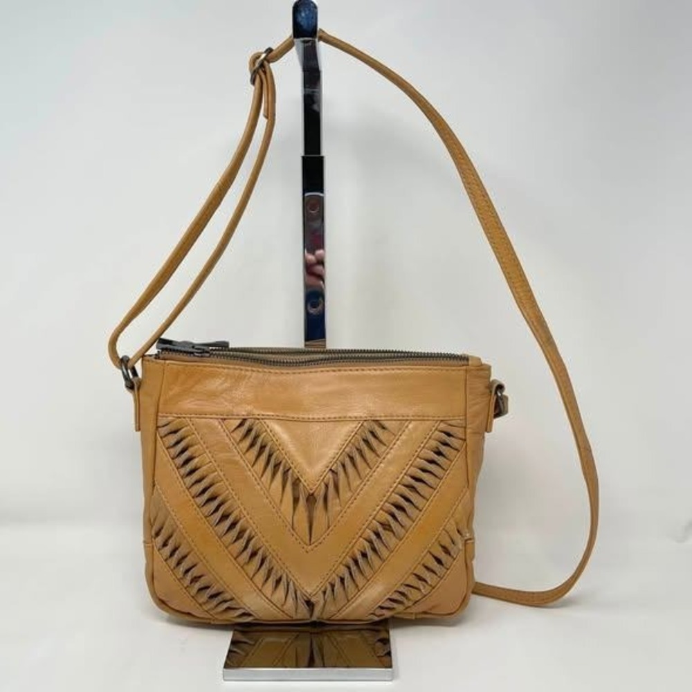 Day & Mood Woven Fonda Crossbody Bag Camel Leather Western Festival